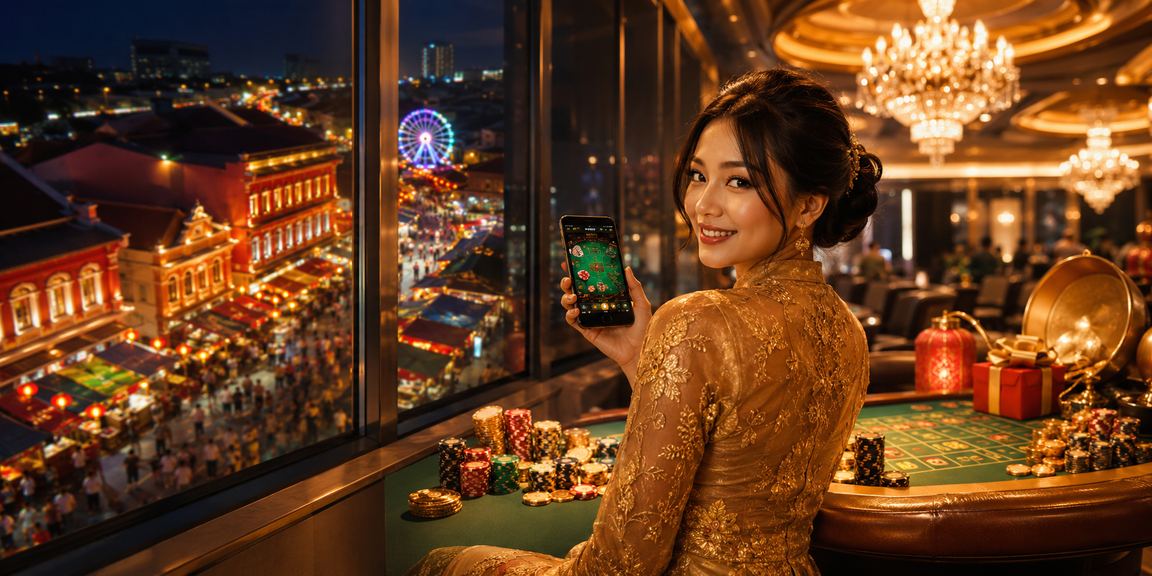 Pemain wanita berbaju kebaya di Melaka bermain permainan meja kasino dalam talian termasuk baccarat