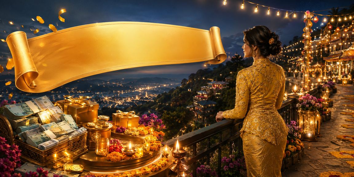 Pemain wanita Malaysia berbaju kebaya menerima bonus cashback daripada platform d20n