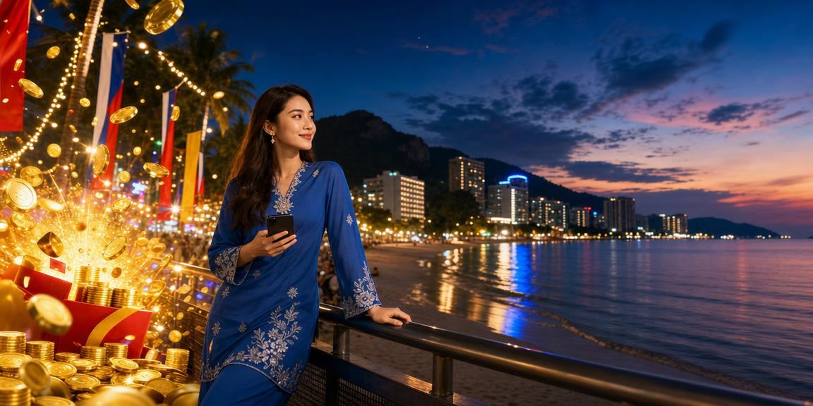 Pemain wanita berbaju kurung di Pulau Pinang membuat pertaruhan kasino dalam talian di platform d20n